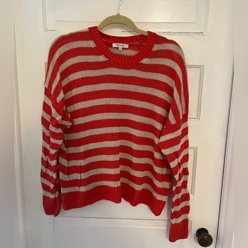 Madewell Red and Tan Striped Sweater